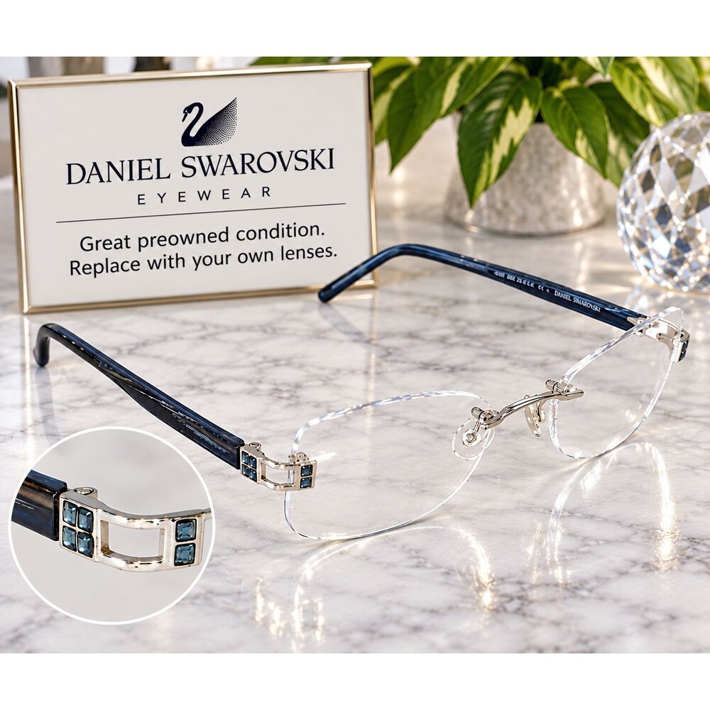 Vintage Daniel Swarovski Crystals Rimless Eyeglass Frame S124 Blue 6052 23KT WGP